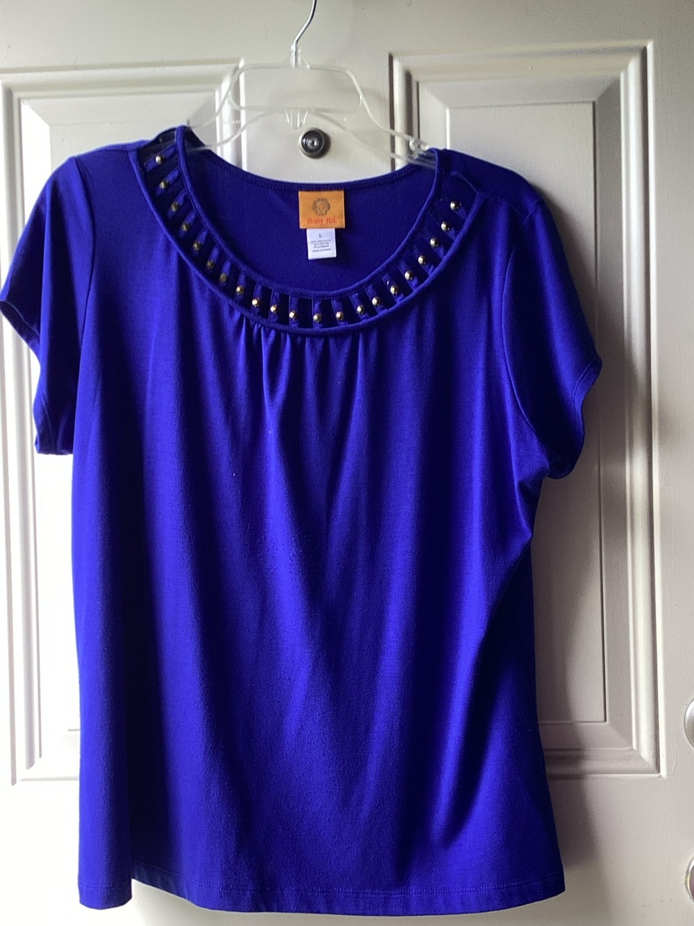 Ruby Rd. Royal Blue Short Sleeve Scoop Neck Top with Stud Detail